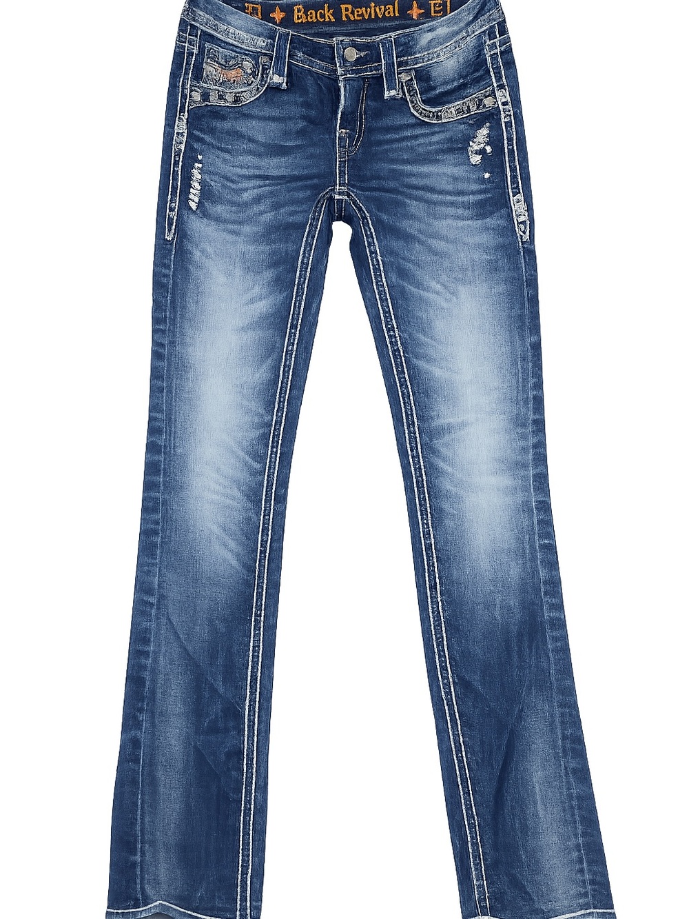 Rock Revival Distressed Blue Flare Jeans